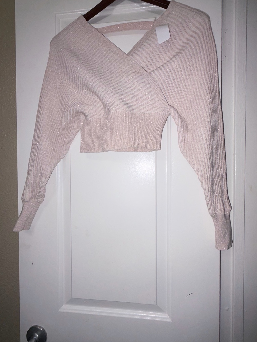 Windsor Off-Shoulder Cropped Ribbed Sweater - Light Blush